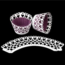 Depposite Cupcake Kenar Danteli - Dantelli Kalp Beyaz - 10'lu