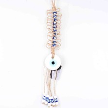 Depposite Nazar Makrome Beyaz Renk Oval Şekilli Nazar Boncuk Çiçek Örme Detaylı Duvar Süsü