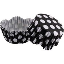 Depposite Cupcake Kalıbı Pet Kapsül Dalgalı Kek Kalıbı 65X38 mm - 100 Adet Puantiyeli Siyah 3.8x6.5 cm