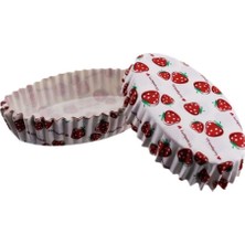 Depposite Cupcake Kalıbı Pet Kapsül Oval Çilek Desenli Kek Kalıbı - 100'LÜ 2x8.5x4.6 cm