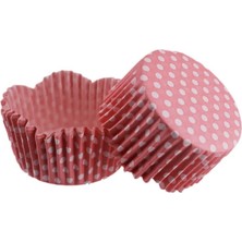 Depposite Cupcake Kalıbı Pet Kapsül Dalgalı Kek Kalıbı 65X38 mm - 100 Adet Puantiyeli Pembe 3.8x6.5 cm