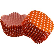 Depposite Cupcake Kalıbı Pet Kapsül Dalgalı Kek Kalıbı 65X38 mm - 100 Adet Puantiyeli Turuncu 3.8x6.5 cm
