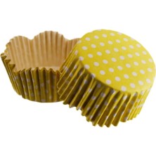 Depposite Cupcake Kalıbı Pet Kapsül Dalgalı Kek Kalıbı 65X38 mm - 100 Adet Puantiyeli Sarı 3.8 cm
