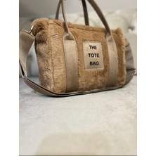 Peluş Kadın  Kol ve Omuz Çantası THE TOTE BAG Detaylı Vizon