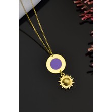 Sinsirella 925 Ayar Gümüş Kaplama Parlayan Rüya Serisi Ebruli Cam Boyalı Yuvarlak , Güneş Kolye