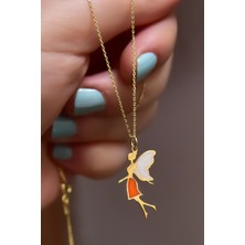 Sinsirella 925 Ayar Gümüş Kaplama Parlayan Rüya Serisi Beyaz-Turuncu Ebruli Cam Boyalı Su Perisi Kolye