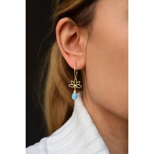 Sinsirella 925 Ayar Gümüş Kaplama Oval Opal Lotus Halka Küpe