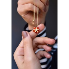 Sinsirella 925 Ayar Gümüş Kaplama Turuncu Taşlı Mine Çiçeği Kadın Kolye