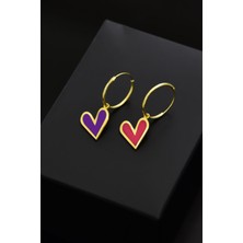 Sinsirella 925 Ayar Gümüş Kaplama Mor Pembe Mineli Kalp Küpe