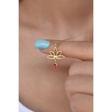 Sinsirella 925 Ayar Gümüş Kaplama Lotus Temmuz Ayı Doğum Taşı Kolye