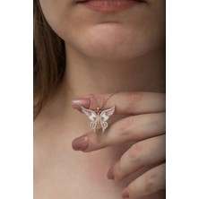 Sinsirella 925 Ayar Beyaz Zirkon Taşlı Gümüş Kelebek Kolye