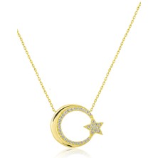 Sinsirella Ay Yıldız Figürlü Kaplama Nano Zirkon Kolye