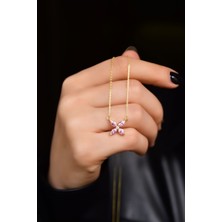 Sinsirella 925 Ayar Gümüş Kaplama Pembe Zirkon Taşlı Plumeria Kolye