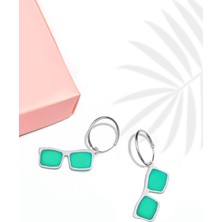 Sinsirella 925 Ayar Gümüş Kaplama Rüya Serisi, Yeşil Mineli Brooklyn Model Gözlük Küpe