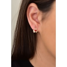 Sinsirella 925 Ayar Gümüş Kaplama Kırmızı Taşlı Frezya Çiçeği Küpe