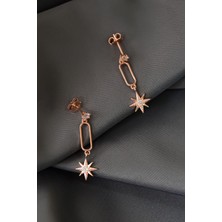 Sinsirella 925 Ayar Gümüş Kaplama Zirkon Taşlı Tek Taş Sallantılı Kutup Yıldızı Küpe