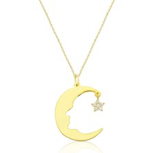 Sinsirella Atatürk Silüeti Ay Yıldız Nano Taşlı Kaplama Gümüş Kadın Kolye