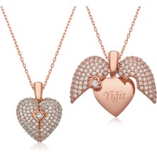 Sinsirella 925 Ayar Gümüş Kaplama Isimli Açılır Kapanır Taşlı Kalp Kolye