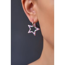 Sinsirella 925 Ayar Gümüş Kaplama Renkli Mineli Yıldız Küpe