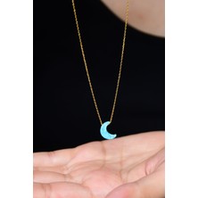 Sinsirella 925 Ayar Gümüş Kaplama Turkuaz Opal Taş Hilal Kadın Kolye