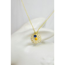 Sinsirella 925 Ayar Gümüş Kaplama Eylül Ayı Doğum Taşlı Mineli Papatya Kolye