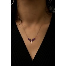Sinsirella Fuşya Taşlı Yusufçuk Gümüş Kolye