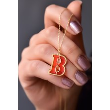 Sinsirella 925 Ayar Gümüş Kaplama Parlayan Rüya Serisi Ebruli Cam Boyalı Turuncu B Harfi Kolye