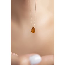 Sinsirella 925 Ayar Gümüş Kaplama Damla Faset Kesim Turuncu Doğal Taş Kolye