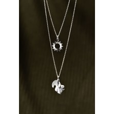 Sinsirella 925 Ayar Gümüş Kaplama Kristal Kesim Güneş ve Sincap Asansörlü Kolye