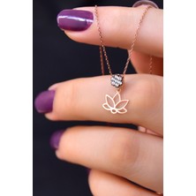 Sinsirella 925 Ayar Gümüş Kaplama Elmas Montürlü Lotus Kolye