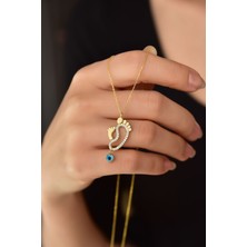 Sinsirella 925 Ayar Gümüş Kaplama Cam Gözlü Anne Çocuk Ayak Izi Kadın Kolye