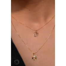 Sinsirella 925 Ayar Gümüş Kaplama Kristal Kesim Gül ve Güneş Asansörlü Kolye