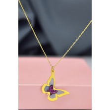 Sinsirella 925 Ayar Gümüş Kaplama Rüya Serisi Cam Boyalı Iç Içe Kelebek Kolye