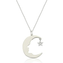 Sinsirella Atatürk Silüeti Ay Yıldız Nano Taşlı Gümüş Kadın Kolye