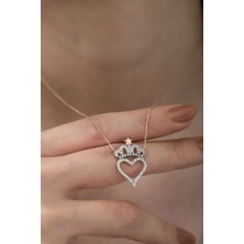 Sinsirella 925 Ayar Zirkon Taşlı Kalpli Kraliçe Tacı Gümüş Kolye