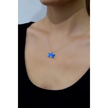 Sinsirella 925 Ayar Gümüş Kaplama Lacivert Opal Taşlı Lotus Kolye