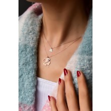 Sinsirella 925 Ayar Gümüş Kaplama Asansörlü Isimli Mineli Nazar Kalp ve Şans Yonca Kolye