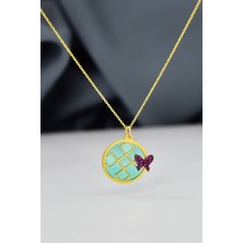 Sinsirella 925 Ayar Gümüş Kaplama Geometrik Desenli Rüya Serisi Cam Boyalı, Mini Kelebek Kolye