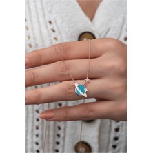 Sinsirella Mini Gezegen Kolye Mavi Mine Dolgulu Kaplama 925 Ayar Gümüş