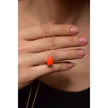 Sinsirella 925 Ayar Gümüş Kaplama Doğal Taş Turuncu Damla Kolye