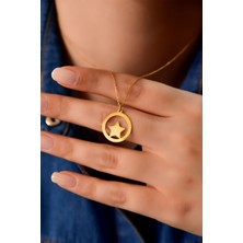 Sinsirella 925 Ayar Gümüş Kaplama Çember Yıldız Plaka Kadın Kolye