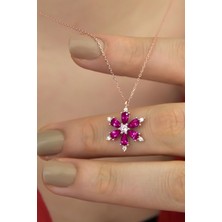 Sinsirella 925 Ayar Gümüş Fuşya Taşlı Kamelya Çiçeği Kadın Kolye
