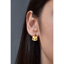 Sinsirella 925 Ayar Gümüş Kaplama Kedi Model Çivili Kadın Top Küpe