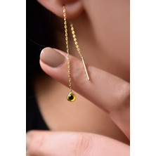 Sinsirella 925 Ayar Gümüş Kaplama Sarı Cam Göz Zincir Küpe