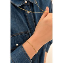 Sinsirella 925 Ayar Kaplama Kadın Figaro Gümüş Zincir Kolye Bileklik Set