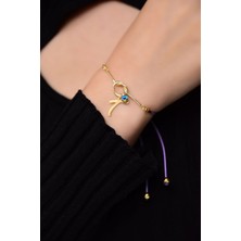 Sinsirella 925 Ayar Gümüş Kaplama Mor Ipli Harfli Cam Göz Düğüm Kadın Bileklik