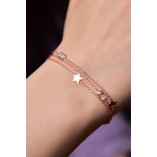 Sinsirella 925 Ayar Gümüş Kaplama Baget Taşlı Yıldızı Model Üç Zincir Bileklik