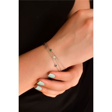 Sinsirella 925 Ayar Gümüş Kaplama Mat Yeşil Taşlı Yıldız Zincir Bileklik