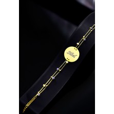 Sinsirella 925 Ayar Gümüş Kaplama Nazar Mineli Zincir Isimli Plaka Bileklik