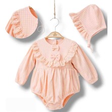 Minizeyn Kız Bebek Çocuk Pamuklu Romper Fiyonklu Tulum Fistolu Güpür Detaylı